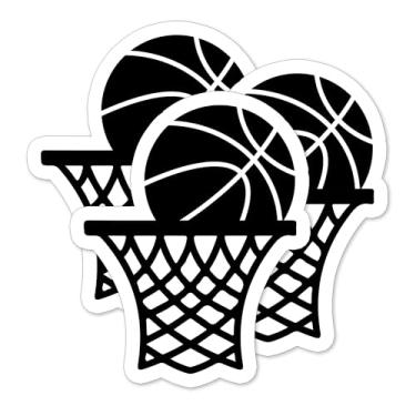 Imagem de (3 peças) Adesivos de aro de basquete – Decalques de vinil pretos à prova d'água para jogadores, treinadores, equipes – Acessórios de basquete para copos, garrafas de água, laptops – 7,6 cm x 6 cm.