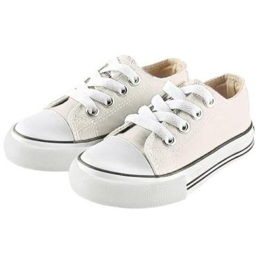 Imagem de Mvlsoct Tênis infantil de lona com cadarço para meninos e meninas, Branco, 19