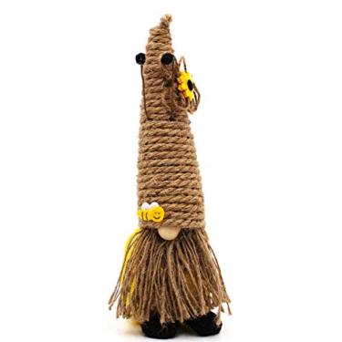 Imagem de MeraVic Gnomo de abelha com chapéu de colmeia - Adorável pelúcia de gnomo de abelha de 26,7 cm com design de barba e girassol de corda marrom - Decoração de primavera e verão - Decoração sazonal de