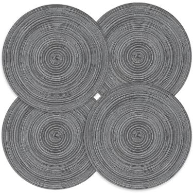 Imagem de Privalace Conjunto de 4 jogos americanos redondos de algodão e poliéster, proteção de mesa, resistente ao calor e a manchas, tapetes de mesa duráveis antiderrapantes para cozinha doméstica, refeição