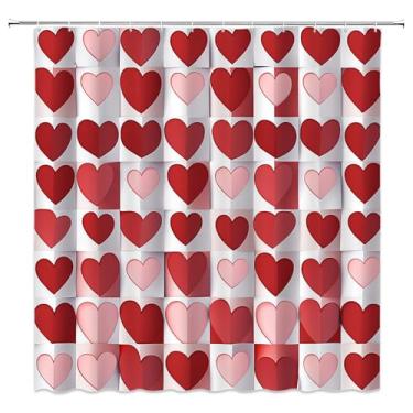 Imagem de ZWSMZW Cortina de chuveiro vermelha rosa amor coração doce amante moderno festival romântico dia das mães banheiro decoração tecido poliéster conjunto com ganchos 177.8 cm C x 177.8 cm L