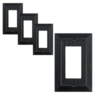 Imagem de Pacote com 4 capas clássicas para placa de parede decoradora de quadro de contas, preto fosco, placas de interruptor decorativas e tampas de tomada, placa de parede de policarbonato inquebrável