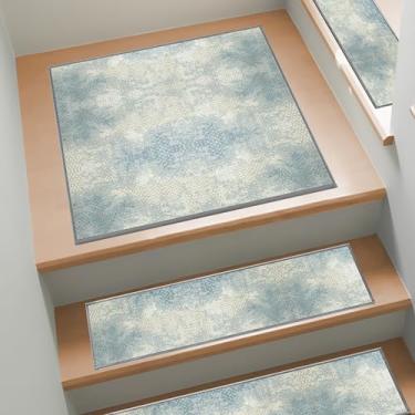 Imagem de Escadas antiderrapantes para degraus de madeira, 1 peça de tapete de escada com adesivo traseiro, 76 cm x 76 cm, lavável e reutilizável, tapetes de segurança para crianças, idosos e cães