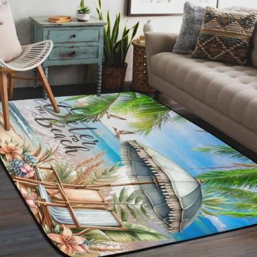 Imagem de Tapete de área para sala de estar, lavável à máquina, casual, verão, litoral, antiderrapante, tapete macio, para sala de estar, quarto, sala de jantar, berçário, cozinha, decoração de casa
