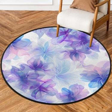 Imagem de Tapete redondo de 1,8 m de flor, mandala, roxo, macio, tapete de porta circular antiderrapante, lavável, para quarto, berçário, sala de estar, cozinha, banheiro, entrada, decoração de casa