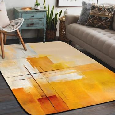 Imagem de Tapete de área para sala de estar, lavável à máquina, painel de madeira, pintura laranja, tapete antiderrapante, tapete macio para sala de estar, quarto, sala de jantar, berçário, cozinha, decoração