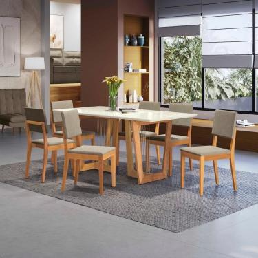 Imagem de Conjunto Sala De Jantar Dora Em Madeira Maciça 6 Cadeiras Linho Fendi