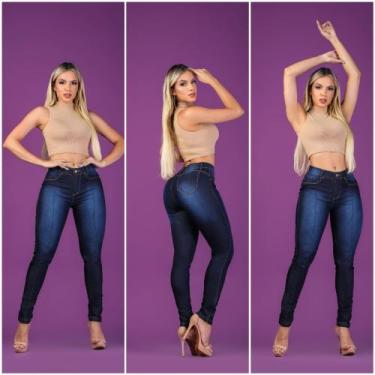 Imagem de Calça Jeans Feminina Cintura Alta com Lycra Elastano  Efeito Empina Bu
