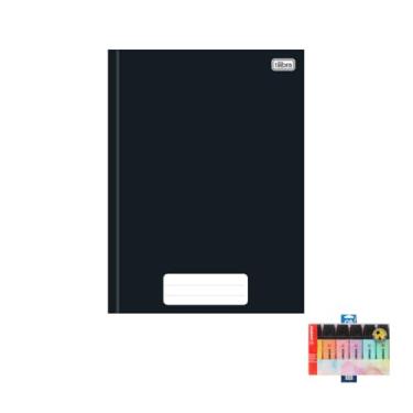 Imagem de Kit Caderno Brochura Capa Dura Pepper Preto 80 Folhas + Caneta Esferográfica 0.7mm + Marca Texto Boss 6 Cores