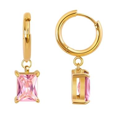 Imagem de FANSING Brincos de aniversário femininos com pingente de gota, brincos de baguete, pedra do mês de nascimento, aço cirúrgico, banhado a ouro 18 k, one size, Metal, Sem pedra preciosa