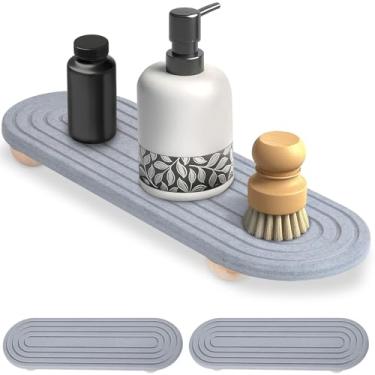 Imagem de Mison Home 2 peças de bandeja de pedra absorvente de água para cozinha e banheiro, suporte de pia de secagem rápida (com pés de madeira)