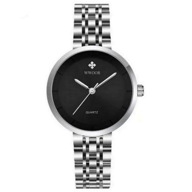 Imagem de Relógio Feminino De Quartzo Minimalista Pulseira De Aço Inoxidável A Prova D´agua Prata