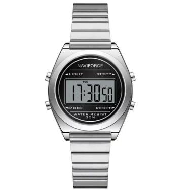 Imagem de Relógio Digital Feminino Com Pulseira De Aço Inoxidável De Quartzo Elegante Prata Preto