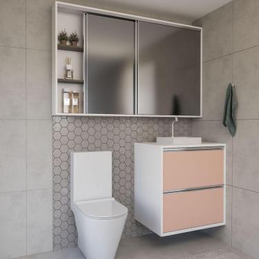 Imagem de Conjunto Gabinete E Espelheira Plena Versati 60 Cm - Salmão / Branco