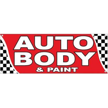 Imagem de Placa de vinil 4LessCo 45,7 x 121 cm AUTO BODY & PINT com ilhós, rb