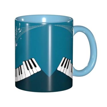 Imagem de Zeraoke Canecas de café criativas com impressão de teclas de piano verdes e brancas, personalizadas, presente para família, tamanho de 325 ml, unissex