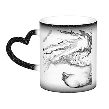 Imagem de Xícara de café divertida de mármore preto e branco, copo de cerâmica com mudança de cor sensível ao calor 12 Oz, para café/chá/leite/cacau, para adolescente/aniversário/festival/presentes