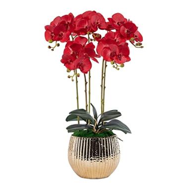 Imagem de Flor artificial com vaso flores artificiais com vaso Phalaenopsis Flor falsa em vaso centros de mesa para sala de jantar, sala de estar