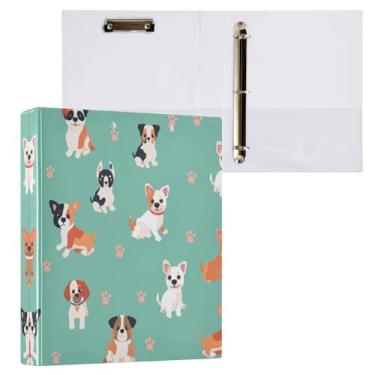 Imagem de Qilmy Organizador de fichário redondo de cachorro fofo, fichário de 3 anéis com prancheta (carta A4), fichário fofo para material de escritório escolar 1001