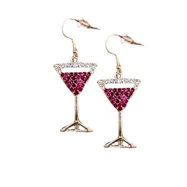 Imagem de Brincos pendentes de cristal Martini, joias de vidro de coquetel de strass vermelho e transparente, acessórios de moda