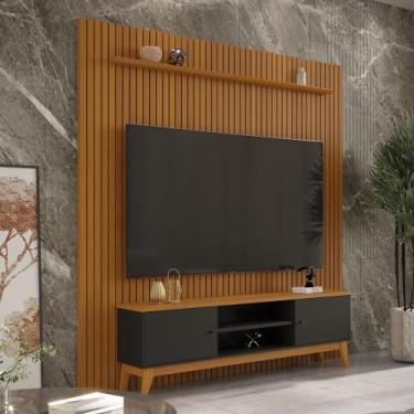 Imagem de Painel Ripado Com Rack TV 75 Polegadas Italia 229cm - Via Nossa, Preto