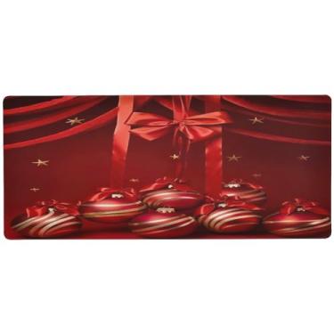 Imagem de Wassud Bolas de Natal, fitas e laços, mouse pad para jogos com base de borracha antiderrapante, mouse pad longo para teclado de computador com borda costurada, almofada grande impermeável para