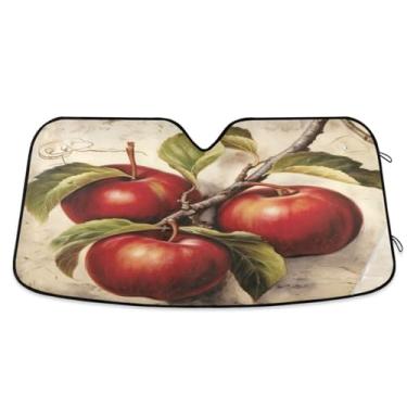 Imagem de Wassud Para-brisa para-sol acessórios de carro dobrável para janela dianteira do carro blocos raios UV gasto maçãs vintage sombra reflexivo 80 x 1,47 cm