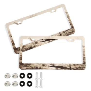 Imagem de Wassud Moldura de placa de carro de cavalo galopante com parafusos, 2 pacotes de molduras decorativas de etiqueta de carro de alumínio, acessórios universais de carro para mulheres e homens