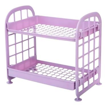Imagem de Prateleira Organizadora de 2 Andares, Plástico ABS Resistente, Roxo, 20x21,5x14cm, Design Minimalista para Pequenos Espaços