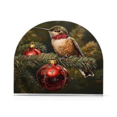 Imagem de xigua Suporte de guardanapo de bola de Natal e beija-flor para mesas, porta-guardanapos de papel de prato acrílico elegante, dispensador de papel de seda independente moderno para sala de jantar, sala