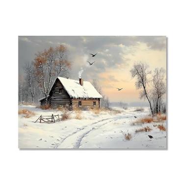 Imagem de Pôster de paisagem de Natal inverno fazenda alce pinhas boneco de neve natureza pintura em tela impressão de parede decoração de sala de estar (SKU9,20.3x30.5 cm = (20x30 cm), sem moldura)