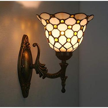 Imagem de Arandela de parede estilo Tiffany vintage minimalista com contas de cristal e vitral para sala de estar, quarto, varanda, escada e corredor.