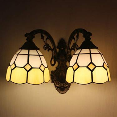 Imagem de Arandela de parede estilo Tiffany com 2 lâmpadas, em vitral mediterrâneo, ideal para quarto, cabeceira, hotéis, cafés, corredores e varandas (5 cores), amarelo claro.