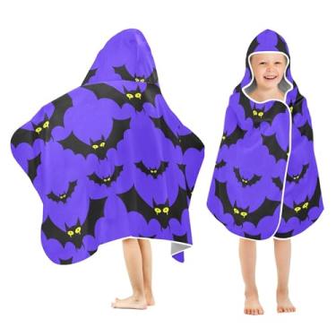 Imagem de Burbuja Toalha de banho com capuz de morcegos de desenho animado para crianças, toalha de praia de pelúcia macia absorvente para meninas e meninos 3-10 anos, 61 x 127 cm