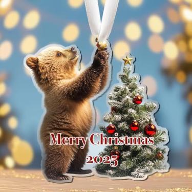 Imagem de Enfeites de Natal, decorações de árvore, enfeites de pendurar para pequenas árvores, árvore de Natal, urso e festas de fim de ano, decoração de casa ao ar livre
