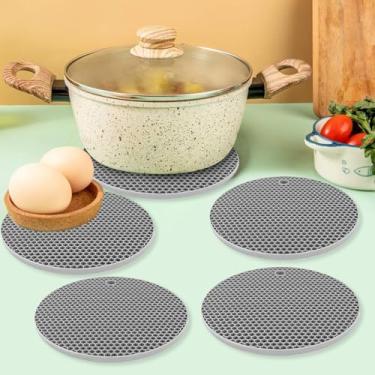 Imagem de Tapete de microondas de silicone com 5 peças - Tapete redondo multifuncional resistente ao calor de 15 x 15 cm, protetor contra respingos, almofada quente, suporte de panela