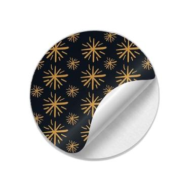 Imagem de Adesivos Redondos Natalinos Com Estampa de Fogos de Artifício Dourados e Frios 25 Unidades - Tamanho 30x30cm