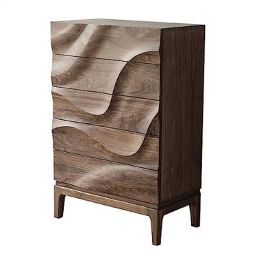 Imagem de Cômodas Organizador de armazenamento 5 gavetas Cômoda alta e larga nogueira preta quarto moderna madeira maciça completa