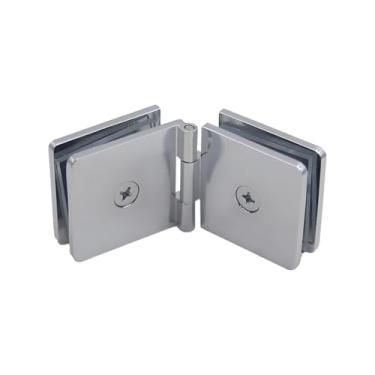 Imagem de Dobradiça de latão cromada para vidro temperado de 8 a 12 mm, ideal para decoração de banheiro. Fixa a porta de vidro do