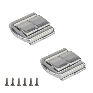 Imagem de PDETVEO 2 peças de trava decorativa de 2,5 cm x 2 cm, mini trava de ferrolho com parafusos de montagem, fecho de caixa para armário de joias de madeira (prata)