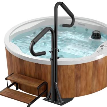 Imagem de CXRCY Corrimãos de banheira de hidromassagem bidirecional, tecnologia de prevenção de ferrugem de revestimento eletroforético, rotação 360 e altura ajustável de 109 a 134 cm, corrimão lateral SPA de