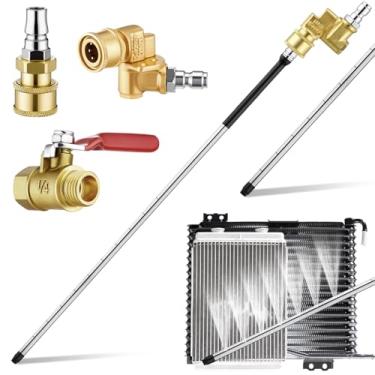 Imagem de LemonRoad Varinha de limpeza do radiador com saídas em forma de ventilador 14/10 de aço inoxidável limpador de radiador de água/ar com adaptador de pistola de lavadora de pressão para carros