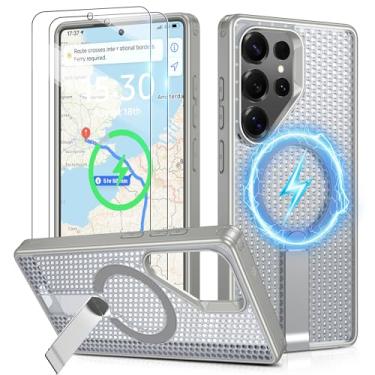 Imagem de Jshru Suporte magnético forte e sem costura para Samsung S25 Ultra, adequado para Mag-Safe com protetor de tela [proteção contra quedas de grau militar] Capas protetoras S25Ultra com suporte ajustável