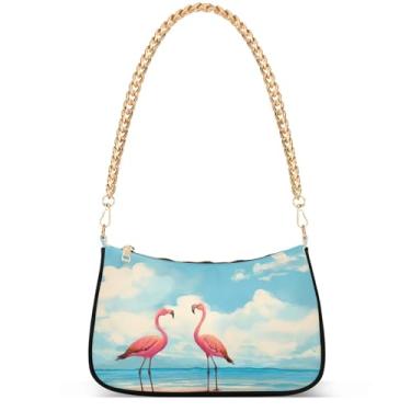 Imagem de Girassóis Tie Dye Estampa Leopardo Lindas Bolsas Femininas Pequena Bolsa Hobo Mulheres Pequenas Bolsas de Mão Corrente Lindas Bolsas de Ombro, Aquarela de praia flamingos rosa