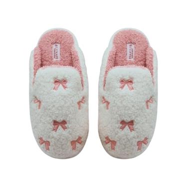 Imagem de Luxape Pantufas De Laço Rosa Coquete Espuma Memória Bonito Pelúcia Fofo Quente Pele Interior Casa Inverno (Rosa, Sistema Tamanhos Calçados Eua, Adulto, Feminino, Faixa Numérica, Médio, 7, 8)