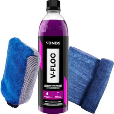 Imagem de Kit Lavagem Vonixx Shampoo Neutro Super Concentrado V-floc 500ml Luva Micofibra 2x1 Toalha Secagem 50X90 Vonixx