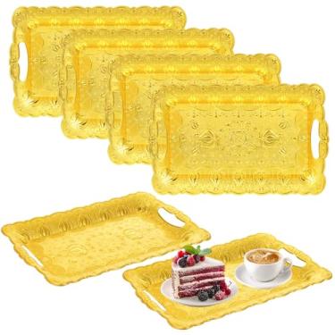 Imagem de Conjunto de 6 bandejas douradas para servir, bandeja decorativa retrô vintage em relevo, para uísque, biscoitos, comida, sobremesa, cupcake, casamentos, mesa, festas, exibição