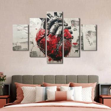 Imagem de Decorações de casa para sala de estar, arte de rua, coração humano, pintura em tela, arte de parede, emoldurada, grande decoração de parede, coração, arte moderna, decoração de casa, arte de parede