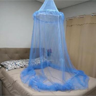 Imagem de Mosquiteiro de Teto com Elástico Filó para Cama Casal Box e Queen | Proteção Contra Mosquitos(Azul)