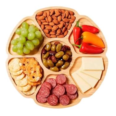 Imagem de Tábua para Petiscos Tipo Bambu MDF FLOWER 29cm – Petisqueira com 7 Divisórias para Frios